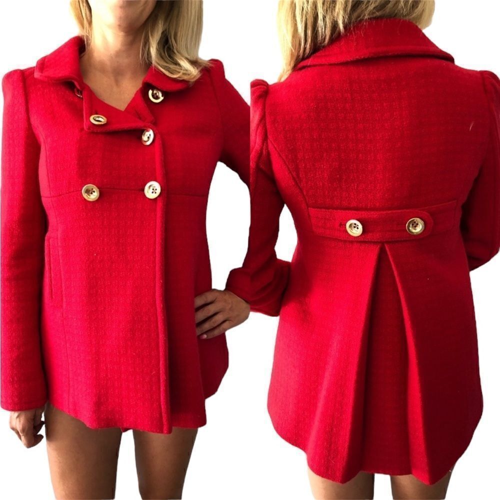 Juicy Couture red wool pea coat with gold buttons - Size Small / S
